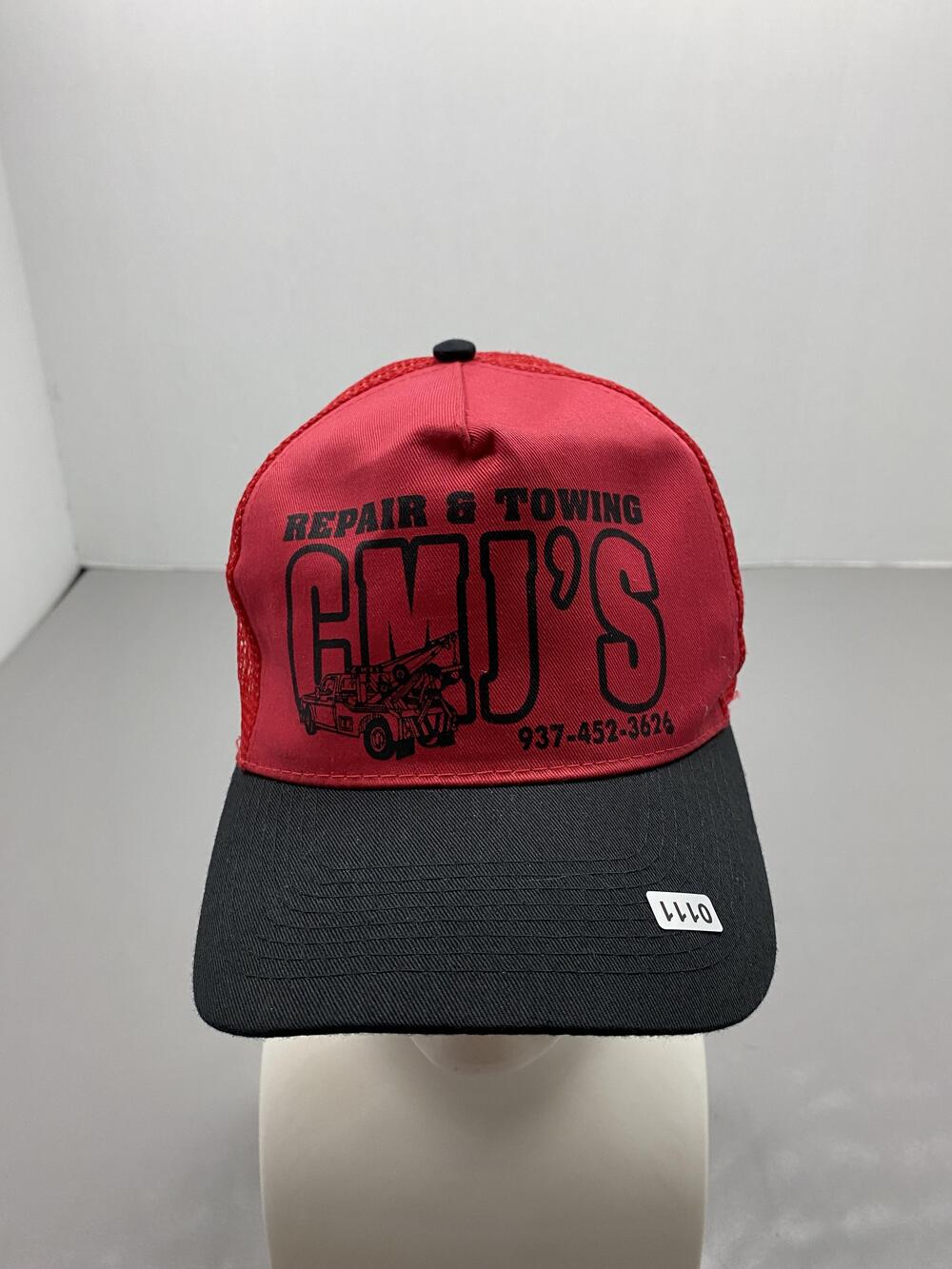 GMJ's Repair & Towing Hat Cap Snap Back One Size Red Otto Trucker Twill